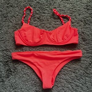 Lolli Neon Coral Bikini Set w/ Braided Straps